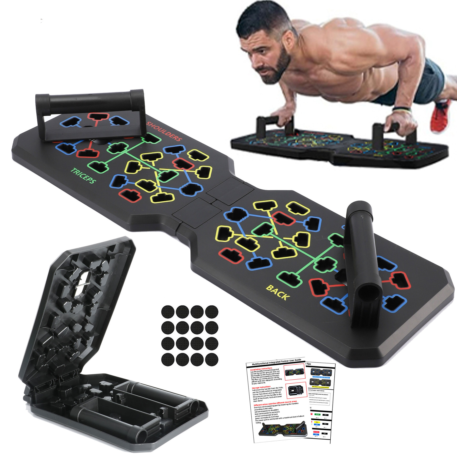 Push Up Board Foldable Multi Function - Opvouwbaar Push-Up Board Systeem, Multifunctionele Kleurgecodeerde