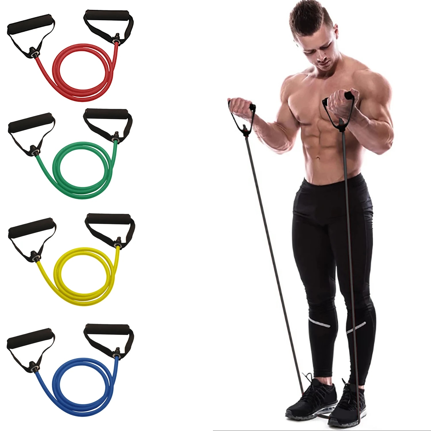 Resistance Bands Set With Handles - Weerstandsbanden met handvatten, oefenbanden, trainingsbanden met