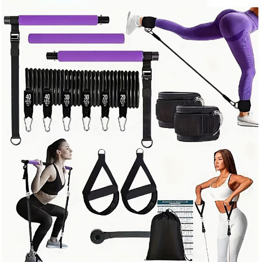 Pilates Bar Kit With Resistance Bands - 180 lbs weerstandsbanden met verstelbare Pilates-stang,