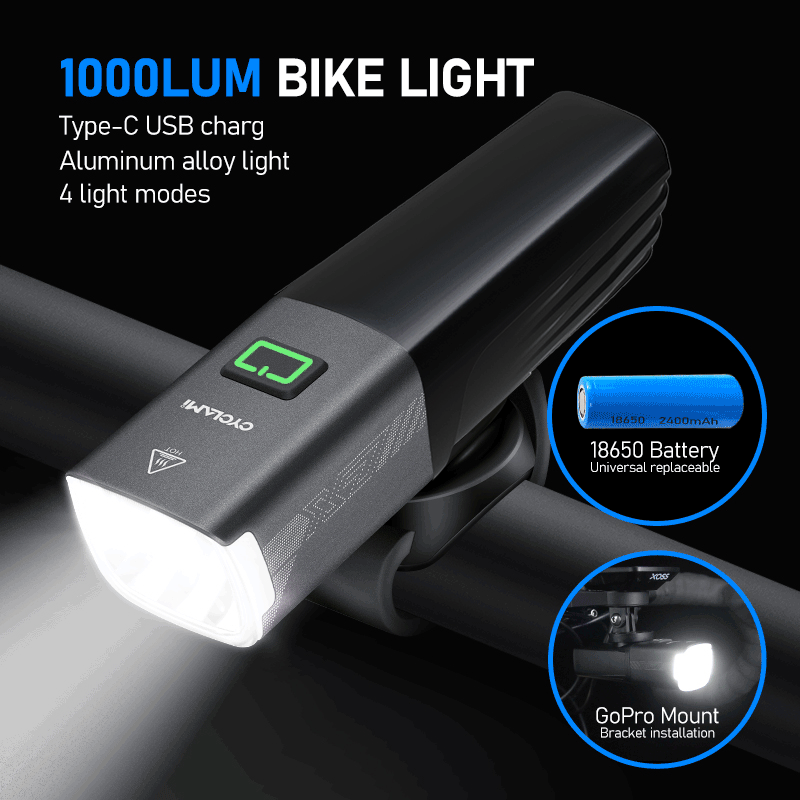 Rechargeable Bicycle Headlight 1000 Lumen - CYCLAMI X7 Reality 1000 Lumen Fietslamp