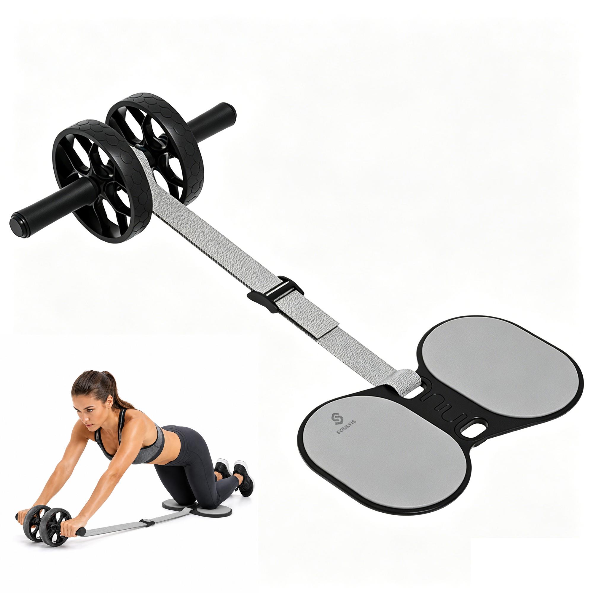 Ab Roller Wheel With Elbow Support - Dubbele wielabroller met elleboogsteun en weerstandsbanden