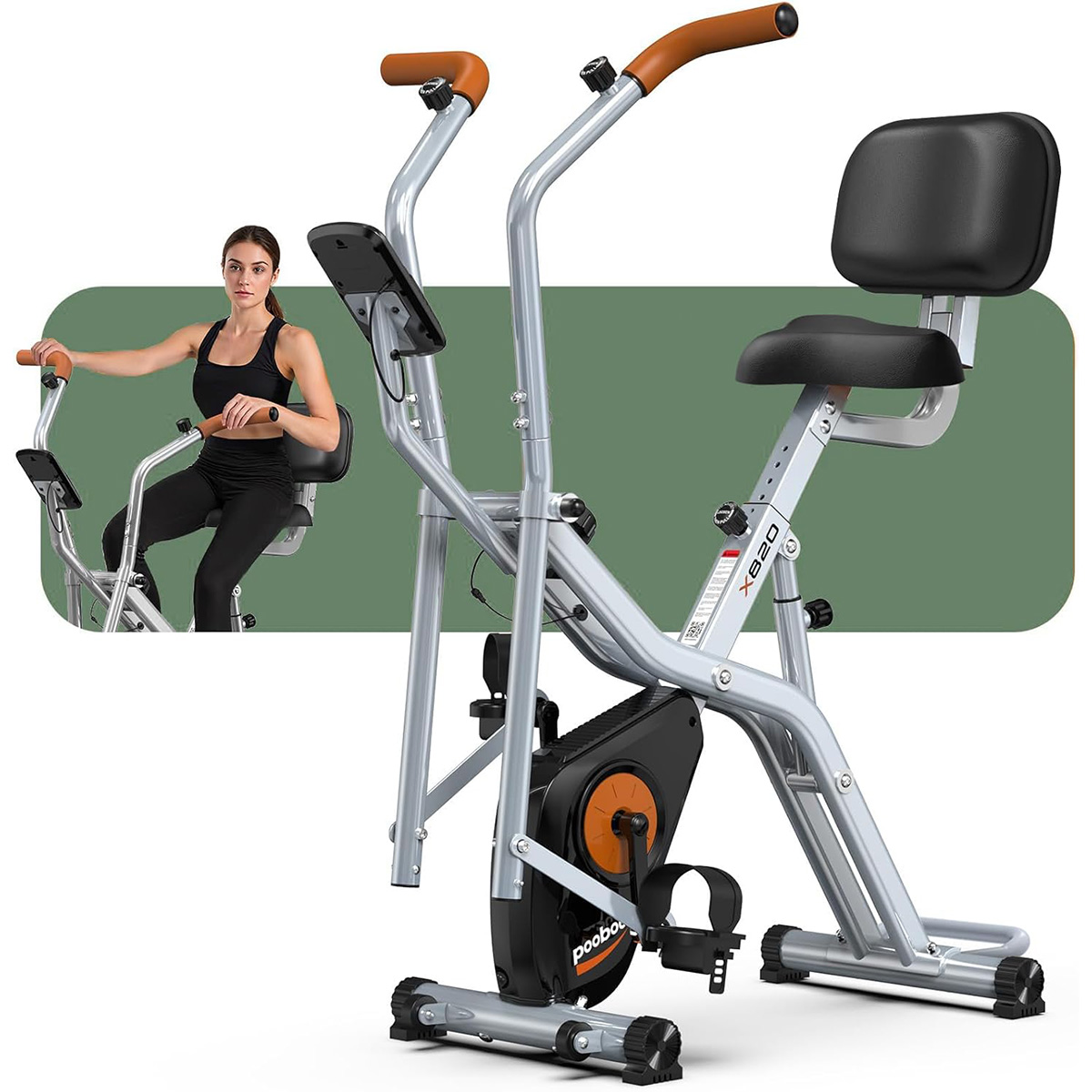 Exercise Bike Magnetic Resistance - Pooboo Opvouwbare 2-in-1 Hometrainer, Elliptische &