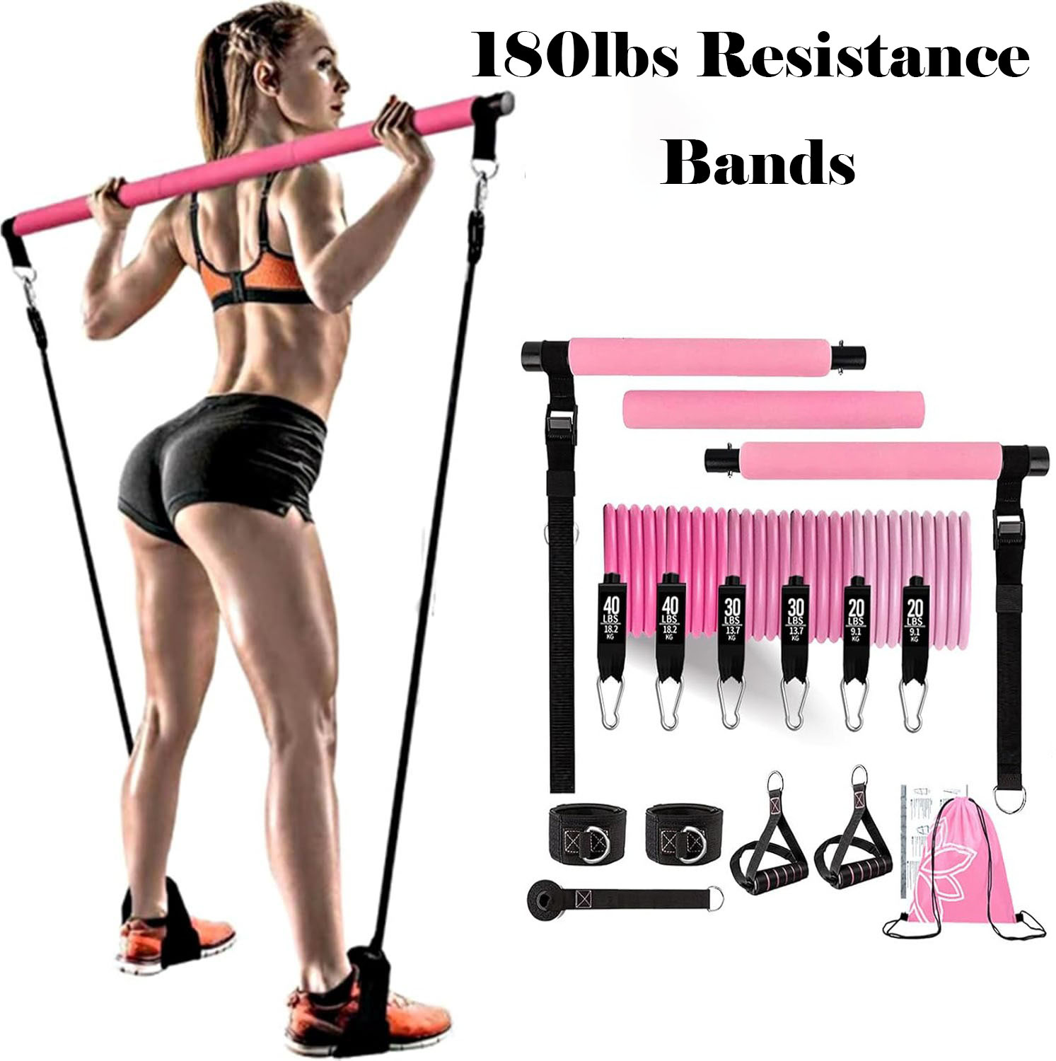 180 lbs weerstandsbanden met v - Pilates Bar Kit With Resistance Bands recensie en prijs